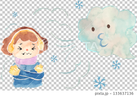 北風に吹かれ、寒さを感じる子どものイラスト　ベクター 133637136