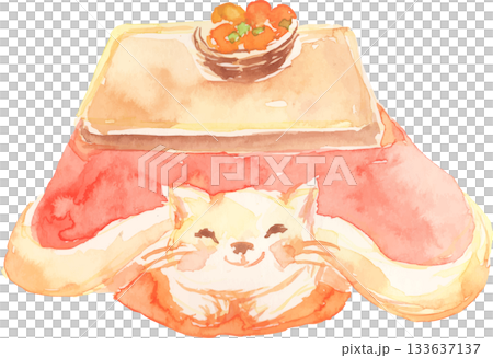 こたつに入る猫のイラスト　ベクター 133637137
