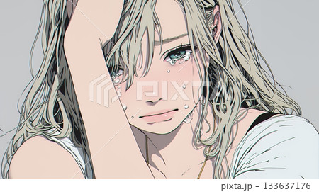 涙ぐむ若い女性