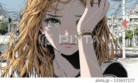 涙ぐむ若い女性