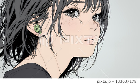 涙ぐむ若い女性