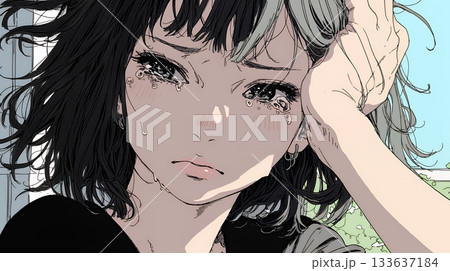 涙ぐむ若い女性