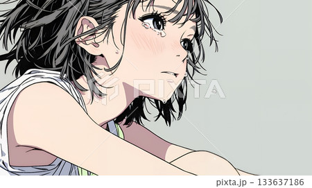 涙ぐむ若い女性