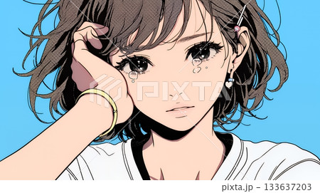 涙ぐむ若い女性