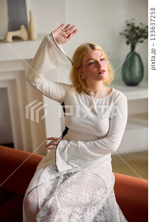 Intimate caucasian woman listening with closed eyes - musician Intimate caucasian woman listening with closed eyes - musician 133637258