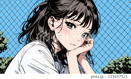 涙ぐむ制服姿の女子高生