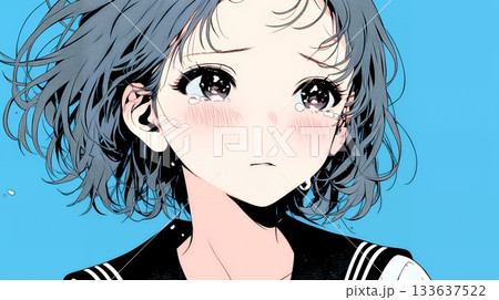 涙ぐむ制服姿の女子高生