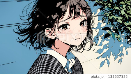 涙ぐむ制服姿の女子高生