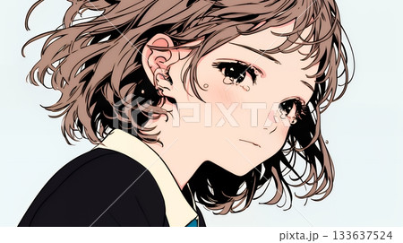 涙ぐむ制服姿の女子高生