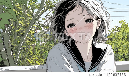 涙ぐむ制服姿の女子高生