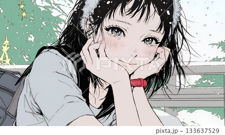 涙ぐむ制服姿の女子高生