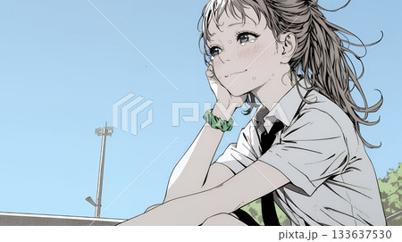 涙ぐむ制服姿の女子高生