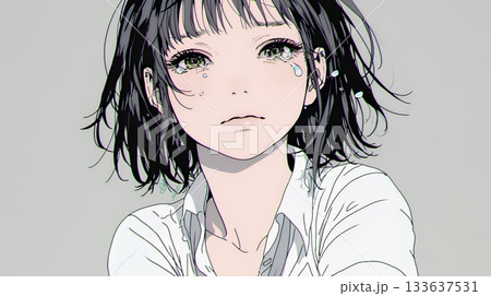 涙ぐむ制服姿の女子高生