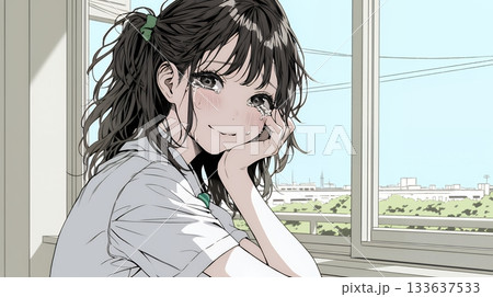 涙ぐむ制服姿の女子高生