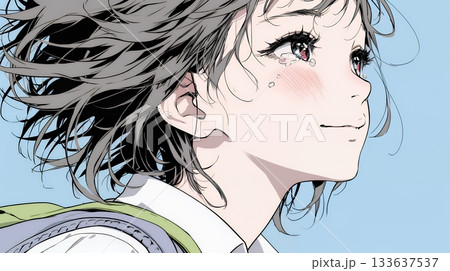 涙ぐむ制服姿の女子高生