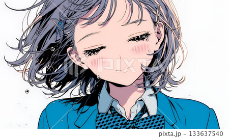 涙ぐむ制服姿の女子高生