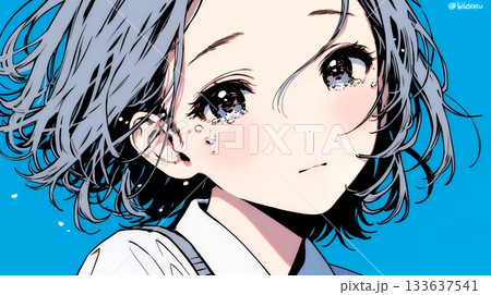 涙ぐむ制服姿の女子高生