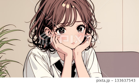 涙ぐむ制服姿の女子高生