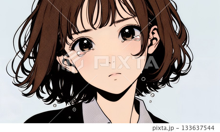 涙ぐむ制服姿の女子高生