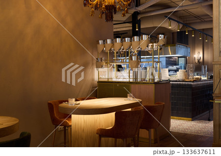 stylish culinary setting, contemporary culinary environment with industrial design and cozy ambiance stylish culinary setting, contemporary culinary environment with industrial design and cozy ambiance 133637611