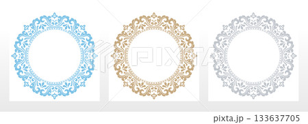 Set of decorative frames Elegant vector element for design in Eastern style, place for text. Floral colored borders. Lace illustration for invitations and greeting cards 133637705