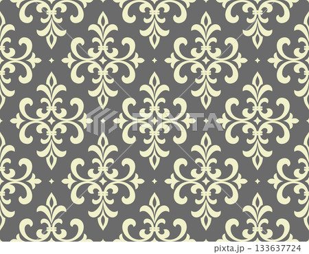 Floral pattern. Seamless vector background. Vintage wallpaper in the Baroque style. Gray and beige ornament for fabric, wallpaper, packaging. Ornate Damask flower illustration Floral pattern. Seamless vector background. Vintage wallpaper in the Baroque style. Gray and beige ornament for fabric, wallpaper, packaging. Ornate Damask flower illustration 133637724
