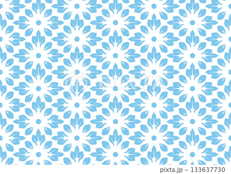 Flower geometric pattern. Seamless vector background. White and blue ornament. Ornament for fabric, wallpaper, packaging. Decorative print 133637730