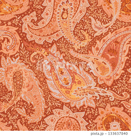 Warm Terracotta Ornate Paisley Garden 133637840