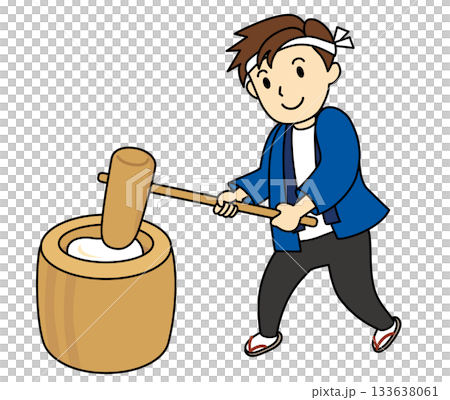 一幅男人搗年糕的插圖 一幅男人搗年糕的插圖 133638061