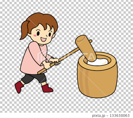 Illustration of a girl pounding mochi 133638063