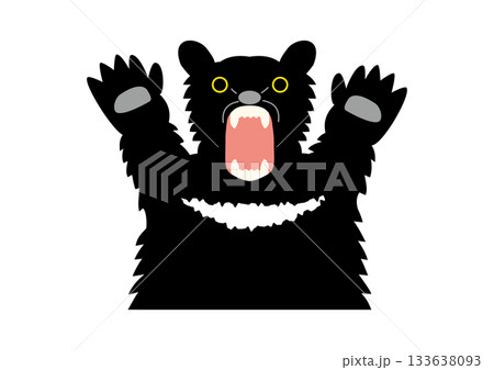 ツキノワグマがガオーっと手をあげているイラスト、背景白 133638093