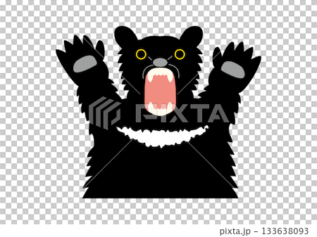ツキノワグマがガオーっと手をあげているイラスト、背景白 133638093