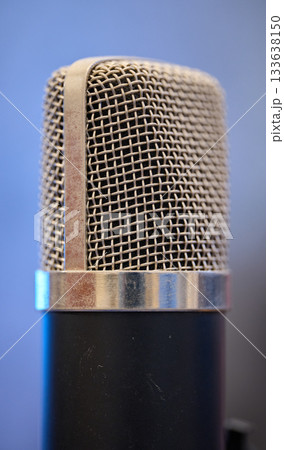 Close-up of a vintage microphone design. Close-up of a vintage microphone design. 133638150