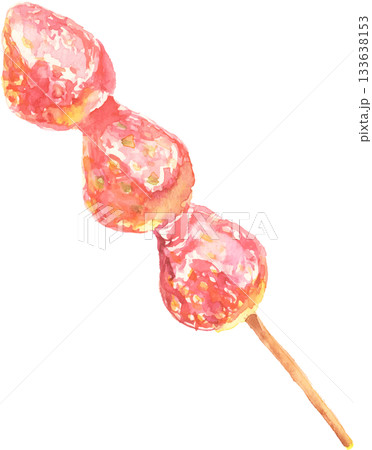 水彩で描いたいちご飴のイラスト　ベクター 133638153