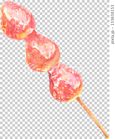 水彩で描いたいちご飴のイラスト　ベクター 133638153