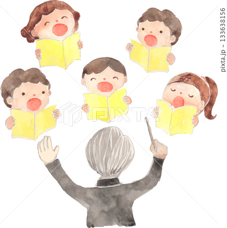 合唱をする子どもの水彩イラスト ベクター 合唱をする子どもの水彩イラスト ベクター 133638156
