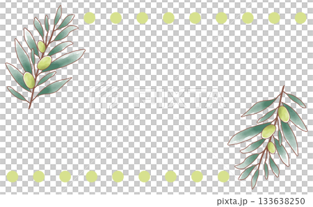 手描きの水彩のシンプルなオリーブの枝のフレーム素材 Olive Branch 133638250