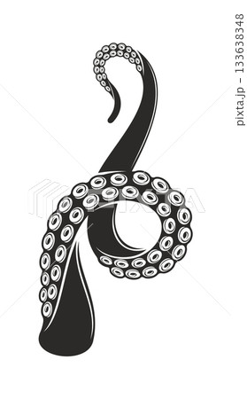 Octopus tentacle tattoo of kraken squid or cthulhu monster and cuttlefish, isolated vector. Cartoon octopus tentacle or underwater giant creature leg or aquatic kraken arm hand for tattoo art design 133638348