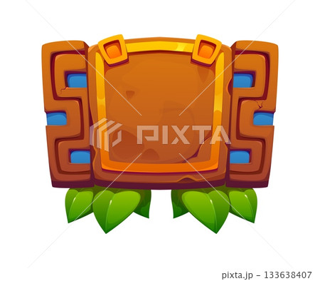 Aztec or Inca Maya Mexican game frame board for asset, vector cartoon GUI element. Game frame of stone board of Aztec civilization or Inca Maya tribal symbol for arcade game asset or information board Aztec or Inca Maya Mexican game frame board for asset, vector cartoon GUI element. Game frame of stone board of Aztec civilization or Inca Maya tribal symbol for arcade game asset or information board 133638407