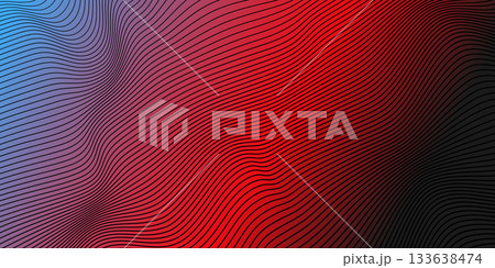 Abstract Wavy Line Background - Red, Blue, and Black Sound Wave Texture. 133638474