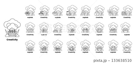 set of illustrations in the concept of bombs and creativity in a line style 133638510
