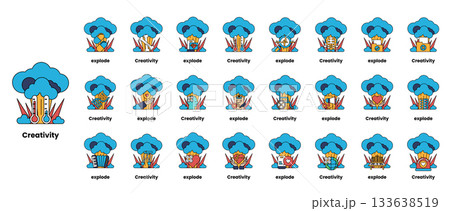 set of illustrations in the concept of bombs and creativity in a line style 133638519