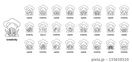 set of illustrations in the concept of bombs and creativity in a line style 133638520