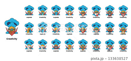 set of illustrations in the concept of bombs and creativity in a line style set of illustrations in the concept of bombs and creativity in a line style 133638527