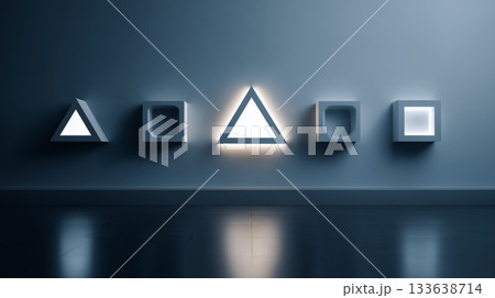 壁に埋め込まれた光る幾何学的な形状、差別化と選択の概念 133638714