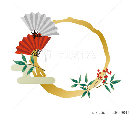 南天と紅白扇と金の筆跡2 133639046