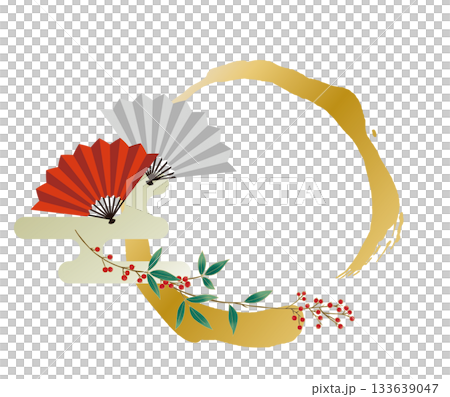 南天と紅白扇と金の筆跡1 南天と紅白扇と金の筆跡1 133639047