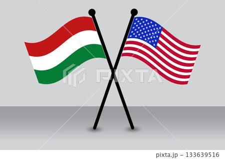 Hungary vs. USA Crossed Flags: International Relations and Competition Graphics. 133639516