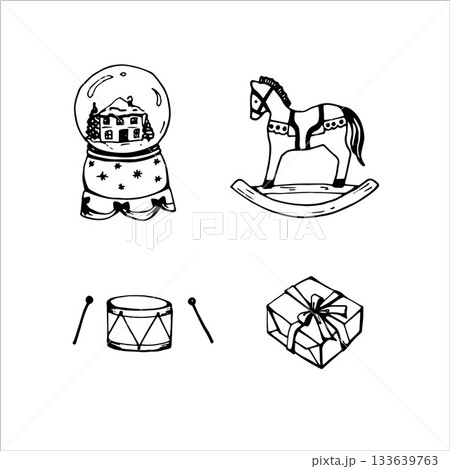 Hand drawn Christmas toys set  133639763