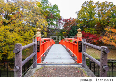 奈良県・竜田川に架かる赤い橋 133640044